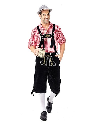  Karneval Oktoberfestbier Kostüm Lederhosen Deutsch München Wiesn Wiesn Herren Stoff im traditionellen Stil Bluse Shorts