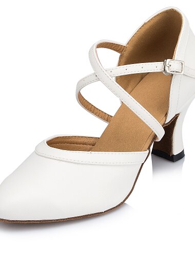  Weiße Ballsaal-Tanzschuhe für Damen mit gekreuzten Riemen – geschlossene Latein-Absätze aus Leder für Hochzeiten, Salsa und Auftritte