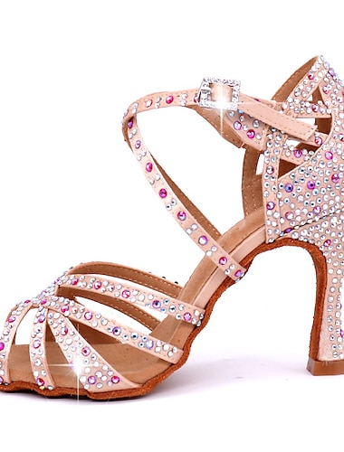  dames strass latin dans sandalen met zachte suède zool – strappy ballroom performance hakken voor salsa, tango en feestjes