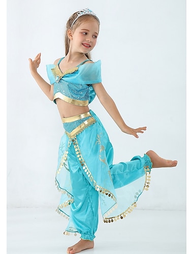  Princesse Jasmine Costume Fille Thème de conte de fées Utilisation Costumes de cosplay Le thème de la fête Paillettes Polyester / Haut / Pantalon