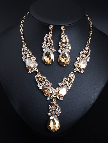  Bridal Jewelry Sets 1 set Crystal Rhinestone Alloy 1 Necklace Earrings Women's Statement Elegant Vintage Cute Lovely Briolette Drop Flower irregular Jewelry Set For Party Wedding Engagement