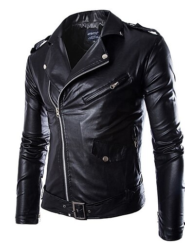  Herren Kunstlederjacke übergangsjacke Bikerjacke Lacklederjacke Party Arbeit Thermowarm Regenfest Herbst Farbblock Einfarbig Streetwear Punk & Gothic Reverskragen mit Schlitz Regulär Normale Passform