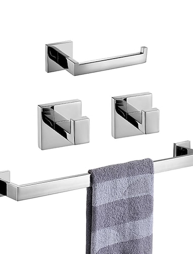  Ensemble de matériel de salle de bain 4 pièces, accessoires de salle de bain muraux remodelés en acier inoxydable sus304, comprend 2 patères, 1 porte-serviettes, 1 porte-papier hygiénique