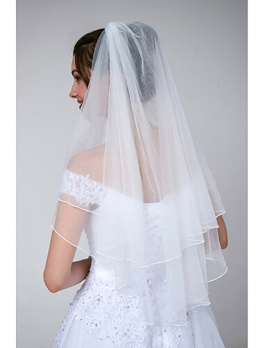  Tweelaags Klassiek & Tijdloos / Glamoureuze & Dramatische Bruidssluiers Elleboogsluiers met Effen Tule