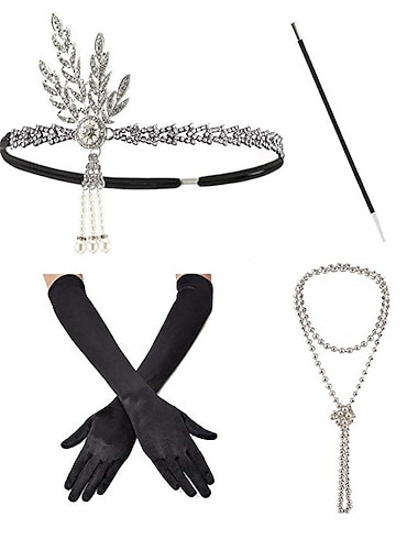  Bandas de cabeza Collar con perlas Disfraz de Halloween Accesorios Años 20 Víspera de Todos los Santos Legierung Para El gran Gatsby Cosplay Mujer Joyería de disfraz Joyería de moda / Guantes / Cinta