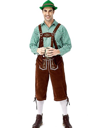  Carnaval Oktoberfest Costume Lederhosen Allemand Munich Oktoberfest Prairies Homme Tissu de style traditionnel Chemisier Shorts