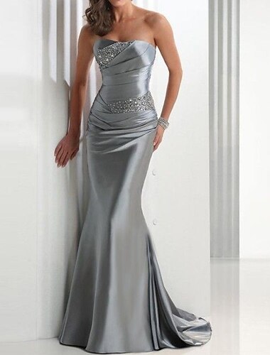  Robe de soirée sirène en sequins Élégante Robe Invitée de mariage Formelle de soirée Traîne de balayage  Brosse Sans manches Dos nu Satin avec Cristaux Robe de bal robe pour impressionner 2025