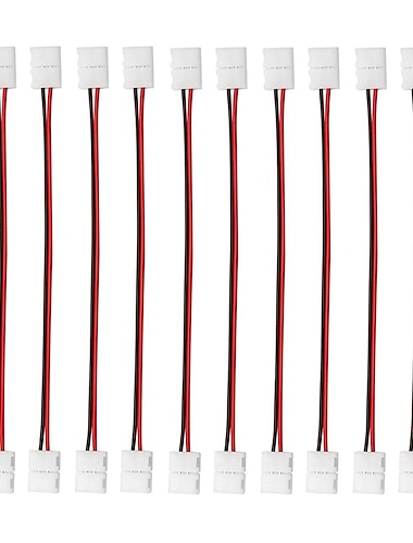  10 unids 2 pin de un solo color sin soldadura tira de luz tira de alambre conectores para 8mm / 10 mm de ancho flexible tira luces led