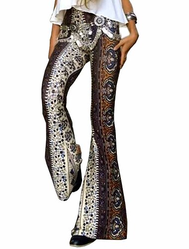  Hippie Scheibe Vintage 1960er 1970er Disko Kumpel Funk Glockenhose Damen Erwachsene Kostüm Jahrgang Cosplay Freizeitskleidung Festival Normallänge Leger Aufgebauscht Hosen Karneval Schlager Outfit