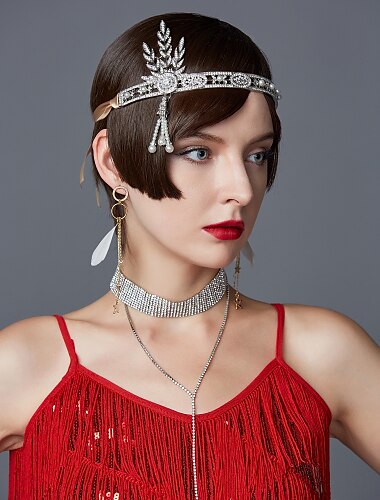  Retro Vintage Goldene Zwanziger 1920er Kopfschmuck Flapper-Stirnband Der große Gatsby Charleston Dame Quastenfransen Einfarbig Quaste Ballkleid Damen Halloween Maskerade Party Geschäft / Zeremonie