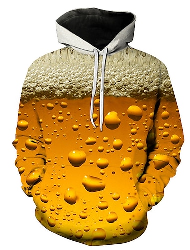  パーカー　ビールデザイン　男性用 男女兼用 プラスサイズ プルオーバーフーディースウェットシャツ 3D ビール フード付き パーティー 祝日 ビール祭り 3Dプリント カジュアル ストリートファッション パーカー トレーナー 長袖 イエロー ゴールド ルビーレッド 