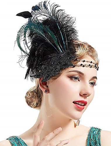  Vintage 1920er Der große Gatsby Flapper-Stirnband Kopfschmuck Hochzeitsgast Feder Damen Hochzeitsempfang Junggesellinnenabschiedsparty Festival Erwachsene Kopfbedeckung