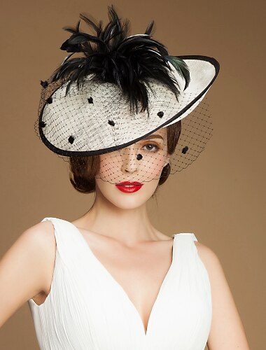  diademas tocados sombrero kentucky derby 100% lino sombrero de pescador sombrero de platillo ocasión especial fiesta/noche cóctel royal astcot con tocado de plumas