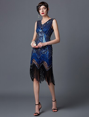  Goldene Zwanziger 1920er Cocktailkleid Knielang Flapper Kleid Kleid Halloween Kostüme Kostüm Capes Kostümzubehör Kostüme & Zubehör Der große Gatsby Charleston Hochzeitsgast Pailletten Patchwork Damen