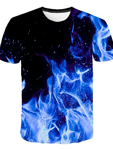  Per uomo Pop art Fiamma Camicia maglietta Camicia di fuoco Manica corta maglietta Rotonda Camicia Streetwear Esagerato Serata Spiaggia Blu Fucsia Arancione Estate Abbigliamento Taglia standard