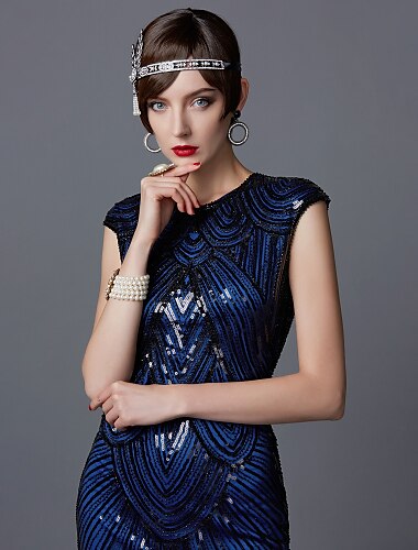  Ryczące 20s 1920 roku Suknie balowe Do kolan Sukienka w stylu lat 20-tych Sukienka Sukienka koktajlowa Wielki Gatsby Czarleston Gość weselny Cekiny Frędzel Solidne kolory Damskie Ślub Impreza Go