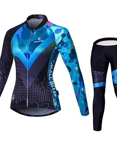  Dames Wielrenshirt met strakke wielrenbroek Lange mouw Bergracen Wegwielrennen Herfst Winter Geel Rood Blauw Met Patroon Klassiek Brits Grote maten Fietsen Voering van fleece 3D-pad Sneldrogend Rits