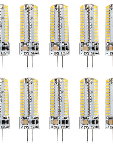 10pcs 5w led bi-pin lâmpada 500lm g4 50w halogênio equivalente 104 led grânulos smd 3014 branco quente 110-240v