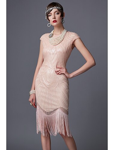  Goldene Zwanziger 1920er Cocktailkleid Knielang Flapper Kleid Kleid Halloween Kostüme Kostüm Capes Kostümzubehör Kostüme & Zubehör Ein Hauch Der große Gatsby Charleston Pailletten Bestickt Damen