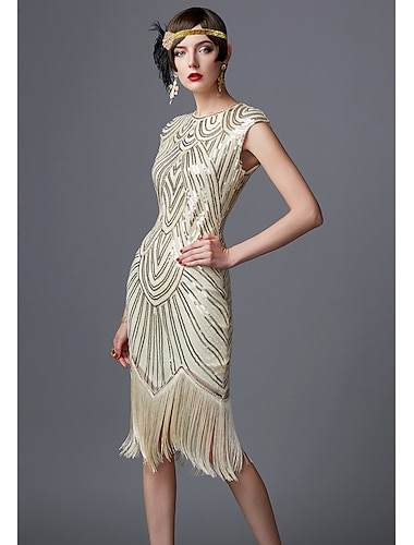  Roaring 20s 1920s Cocktail Dress Vintage Dress Flapper Dress Dress Halloween Costumes Prom Dresses Christmas Party Dress Knee Length The Great Gatsby Charleston Women's Sequins Wedding Party Wedding
