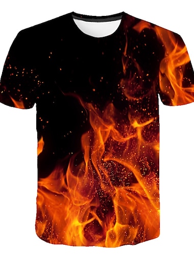  グラフィック 火炎 ストリートファッション 誇張された 男性用 シャツ Tシャツ フレイムシャツ クラブ ビーチ Tシャツ ブルー フクシャ オレンジ 半袖 ラウンドネック シャツ 夏 衣類 アジア人サイズ S M L XL 2XL 3XL 4XL