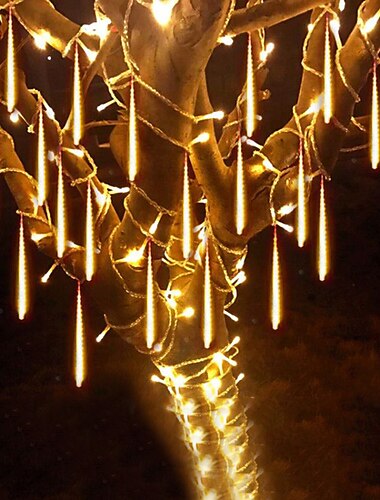  Eleganter Hochzeitsfeier-Empfang, 4er-Pack 576 LED-Meteorregenlichter, 30 cm x 8 Röhren, wasserdicht für Feiertagspartys im Freien, Terrassendekoration, verknüpfbare Verlängerung