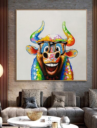  Pintura al óleo pintada a colgar Pintada a mano Cuadrado Animales Arte pop Moderno Incluir marco interior / Lona ajustada