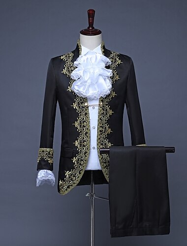  Retro Antiguo Rococó Medieval Abrigo Pantalones Chaqueta de circo Príncipe Aristócrata Encaje Ostentoso Ajustado Estampado Hombre Víspera de Todos los Santos Mascarada Rendimiento Fiesta Ceremonia