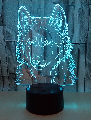  animales lobo 3d luz nocturna control táctil lámparas de escritorio 7 luces de mesa cambiantes de color con base de abs plano acrílico&amp; Cargador usb