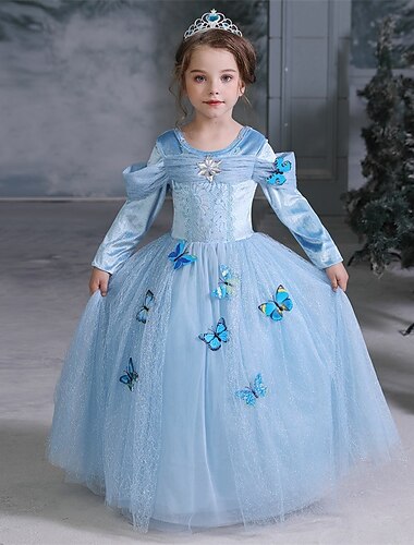  Aschenputtel Märchen Prinzessin Kleid Blumenmädchenkleid Weihnachten A-Linien-Unterkleid Urlaubskleid Film Cosplay for Mädchen Kinder Hochzeit Hochzeitsgast