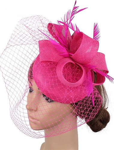  Fascinators Kentucky Derby Hut Haarschmuck Straußenfell Eimerhut aus Leinen-/Baumwollmischung Party/Abend Belmont Stakes Melbourne Tasse mit Feder Blumenkopfschmuck Kopfbedeckung