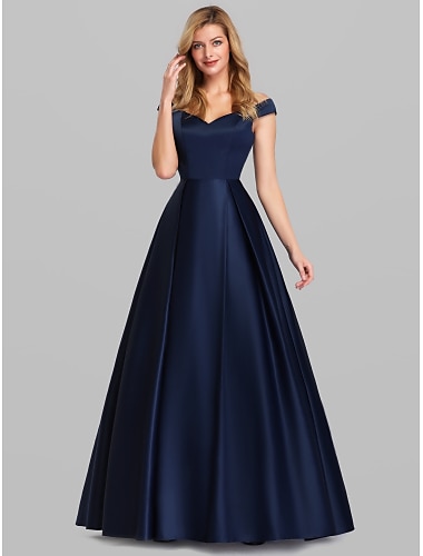  ballkjole festkjole elegant quinceanera promenadekonsert bursdagskjole off shoulder kortermet gulvlengde sateng med folder 2022