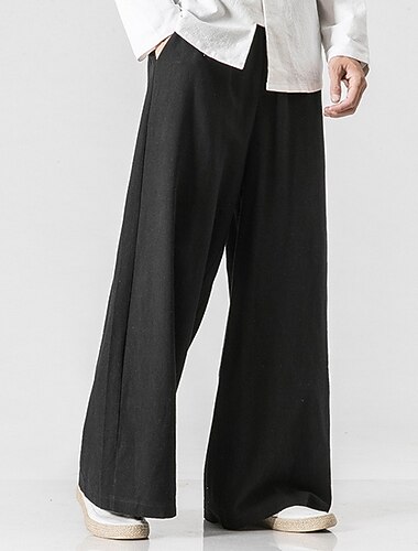  Per uomo Pantaloni di lino Pantaloni Pantaloni estivi Pantaloni da spiaggia A zampa Fluente Liscio Comfort Traspirante Lunghezza intera Yoga Informale Per eventi Di tendenza Streetwear Morbido Nero
