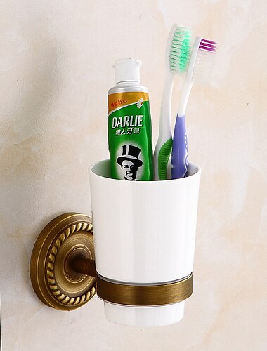  tannbørsteholder&amp; koppsett, antikk messing veggmontert tannbørsteoppbevaring for bad