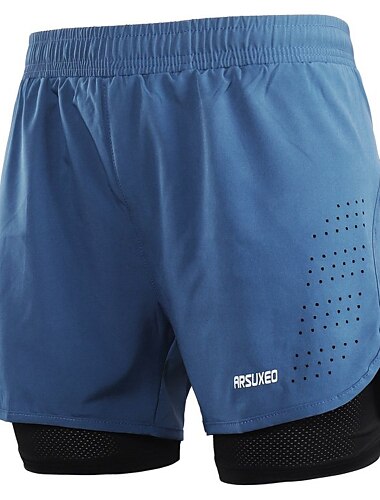  Arsuxeo Herren kurze Sporthose Laufshorts kurze hosen Trainingsshorts Yogashorts Kordelzug 2 in 1 Gespleisst Tasche mit Reißverschluss Grundschicht Outdoor Sportlich Sommer Spandex Schnelltrocknend