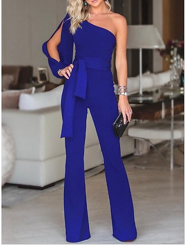  Women's Casual Party Casual Daily  Blue White Black Jumpsuit Solid Color / Wide Leg