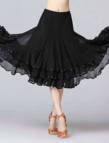  Latin Dans Skjørter Plissé Pjuskede flæser Bølge-lignende Dame Ydeevne Træning Naturlig Net Mælkefiber