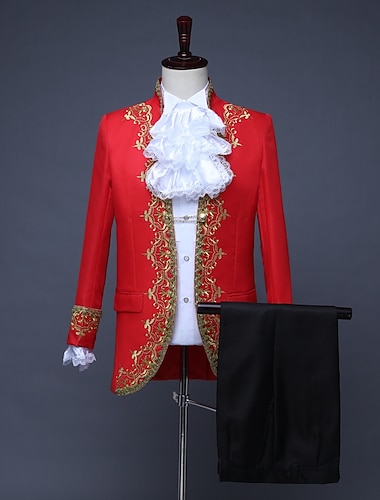  Manteau Pantalon Veste de cirque Prince Aristocrate Rétro Vintage Rococo Médiéval Dentelle Volanté Coupe ajustée Adulte Homme Halloween Mascarade Bal de promo Soirée Performance Se déguiser