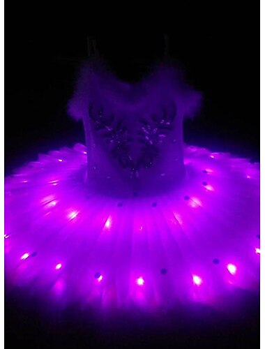  LED Mehrschichtig Kurze Länge Kleid Tutu Blasenrock Ärmellos Balletttänzer Schwanensee LED Bestickt Mädchen Weihnachten Party Kinder Kleid