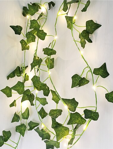  2mの人工植物はストリングライトクリーパーグリーンリーフツタつるを導きました6pcs3pcs 1pc家庭用結婚式の装飾ランプdiyハンギングガーデンヤード(バッテリーなし)