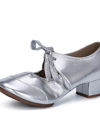  Damen Ballsaal Schuhe für modern Dance Praxis Absätze Einheitliche Farbe Kubanischer Absatz Silber Schwarz Weiß