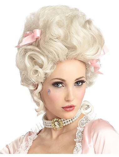  Blonde Perücken für Frauen Zubehör Cosplay-Perücke lockige Marie Antoinette gestufter Haarschnitt Perücke mittellang platinblonde synthetische Haare 14 Zoll Frauenhochzeit Jugend blonde Haarfreude