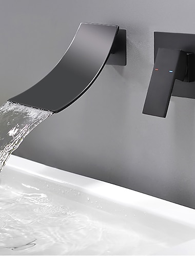  Robinet mitigeur mural pour lavabo de salle de bain noir mat, robinets de lavabo dissimulés bec cascade mitigeur 2 trous, mitigeur robinets de baignoire