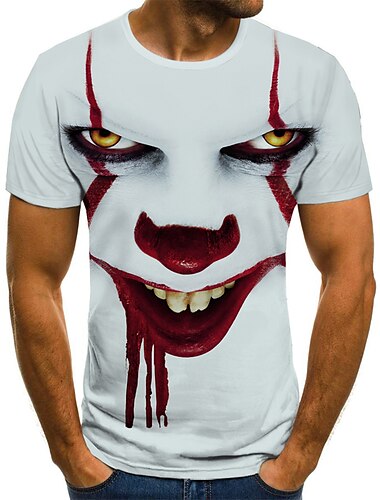  Voor heren Overhemd T-shirt T-shirts Grafisch Tribal 3D Ronde hals Wit + rood Zwart Wit Geel Rood 3D-afdrukken Halloween Uitgaan Korte mouw Afdrukken Kleding Streetwear Punk & Gothic