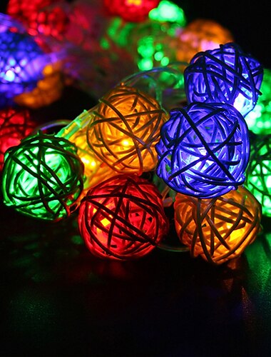 Guirlande lumineuse élégante en rotin de 2 m pour réception de mariage, guirlande lumineuse à 20 LED alimentée par batterie, lumière blanche chaude, RVB, blanche, bleue, lumières décoratives pour