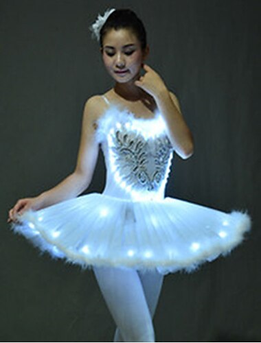  LED Effets superposés Court Robe Tutu Jupe bulle Sans manches Danseur de ballet Le lac des cygnes LED Broderie Fille Noël Soirée Enfant Robe