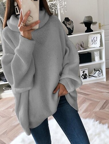  Per donna Pullover Maglione Essenziale Informale Tinta unica A coste A collo alto Spalla cadente Manica lunga Tunica Maglia Giornaliero Per eventi Nero Bianco Autunno Inverno