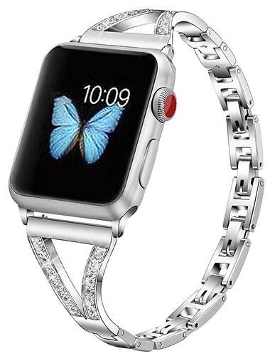  Pasek do zegarka na Apple Watch 38mm 40mm 41mm 42mm 44mm 45mm 49mm iwatch Series Ultra 8 7 6 SE 5 4 3 2 1 Stal nierdzewna Stras Zastąpienie Pasek Damskie Błyszczący Diament Zapięcie metalowe