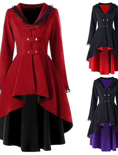  Rétro Vintage Punk & Gothique Médiéval Manteau Trench-coat Vêtements d'extérieur Médecin de la peste Grande Taille Couleur Unie Femmes Halloween Carnaval Mascarade Soirée Halloween Adulte Manteau