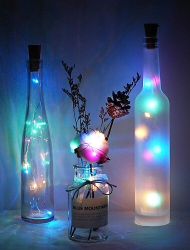  حفلة استقبال الزفاف الأنيقة 1/2/6/10 قطع مصابيح شجرية لزجاجات النبيذ 2م 20 LED مع سدادة دافئة بيضاء بيضاء متعددة الألوان حمراء وزرقاء مقاومة للماء تزيين الزفاف بالبطاريات